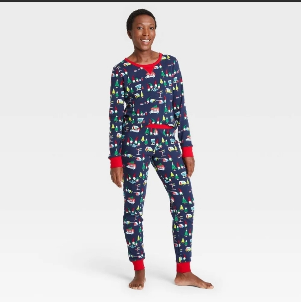 New Pajama Set Adult Large Tall Holiday Gnome Print Matching Family Wondershop